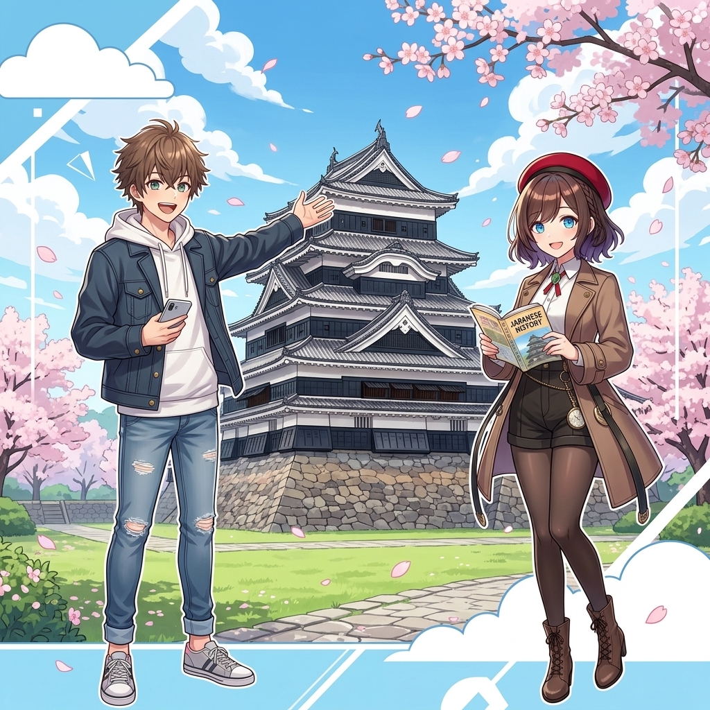 お城100選ストーリーのキャラクターと天守閣